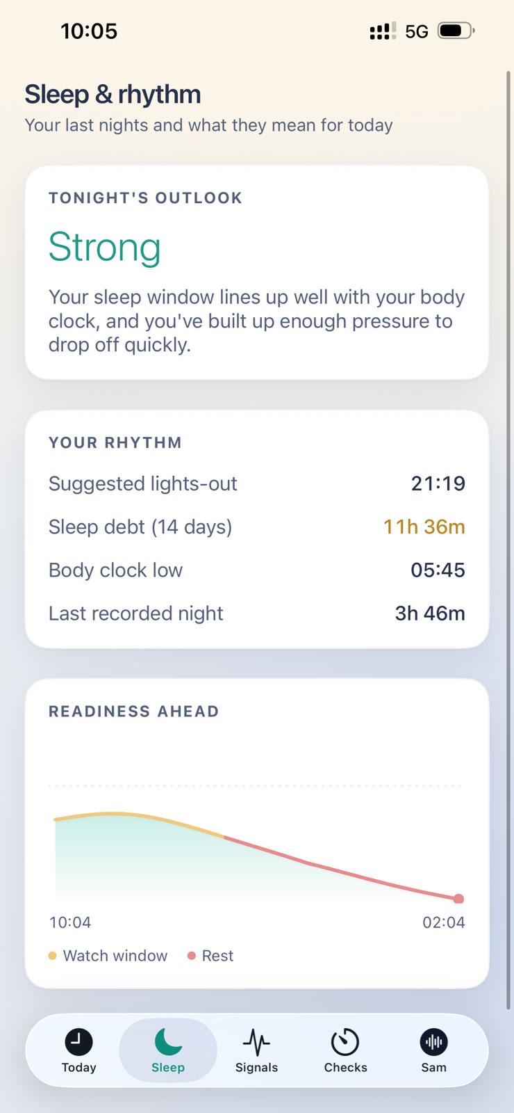 Sleep and recovery view in the HealthDrive app