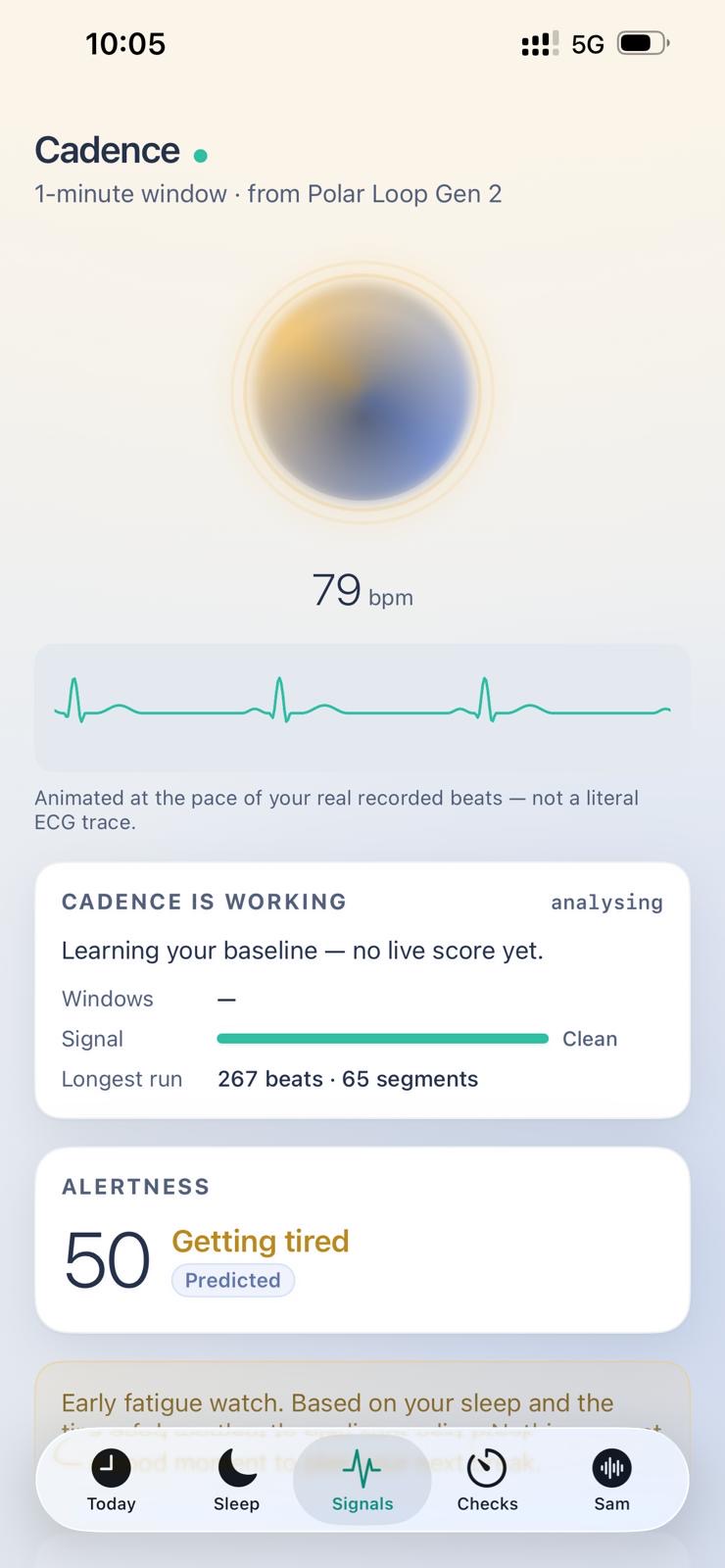 Cadence.AI — live orb, trace and signal quality